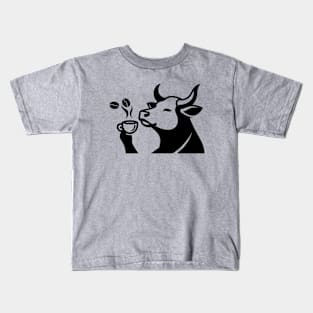 Cow Drinking Coffee Kids T-Shirt